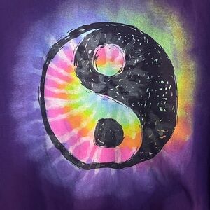 Purple Tie Dye Yin Yang Graphic Tee XL DOM Brand 100% Cotton Unisex